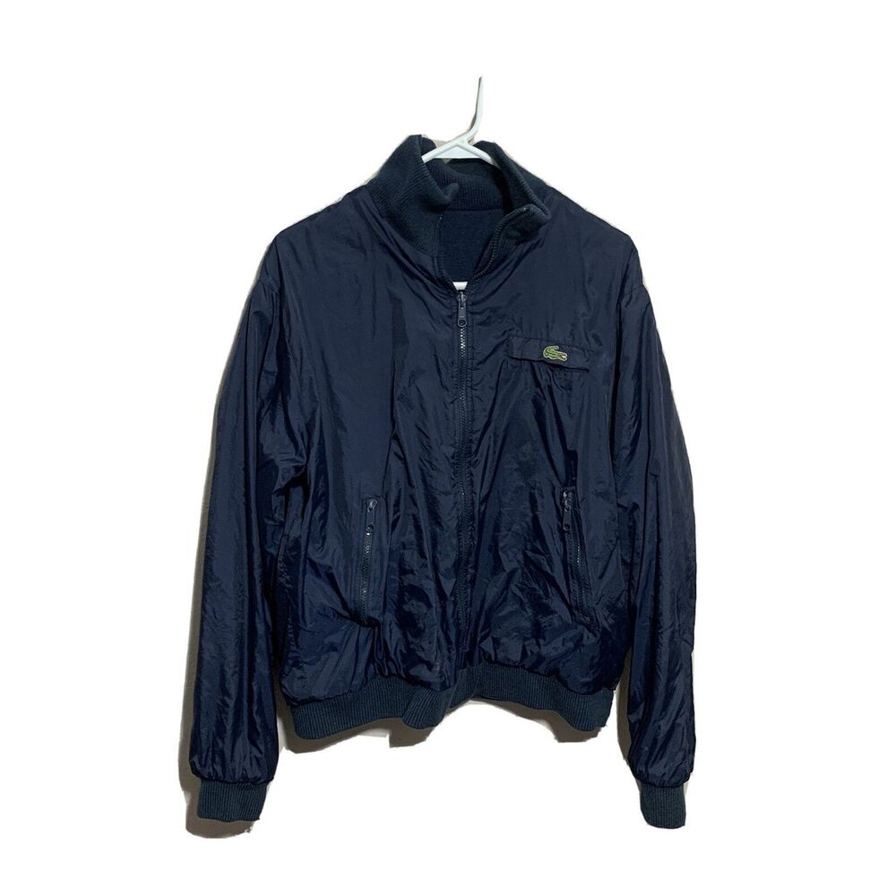 Vintage Izod Lacoste Jacket Mens Sz Large Reversible Bomber Sweater Navy Blue